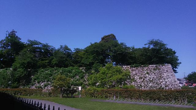 彦根城の石垣（石垣の向こうは玄宮園と楽々園）