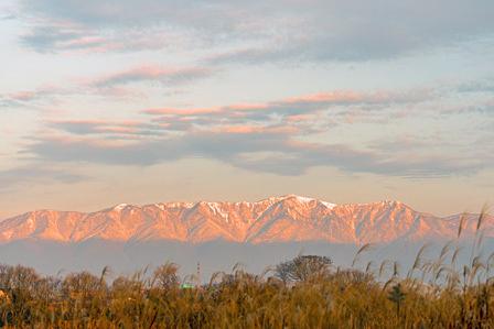 現れた比良山系のモルゲンロート