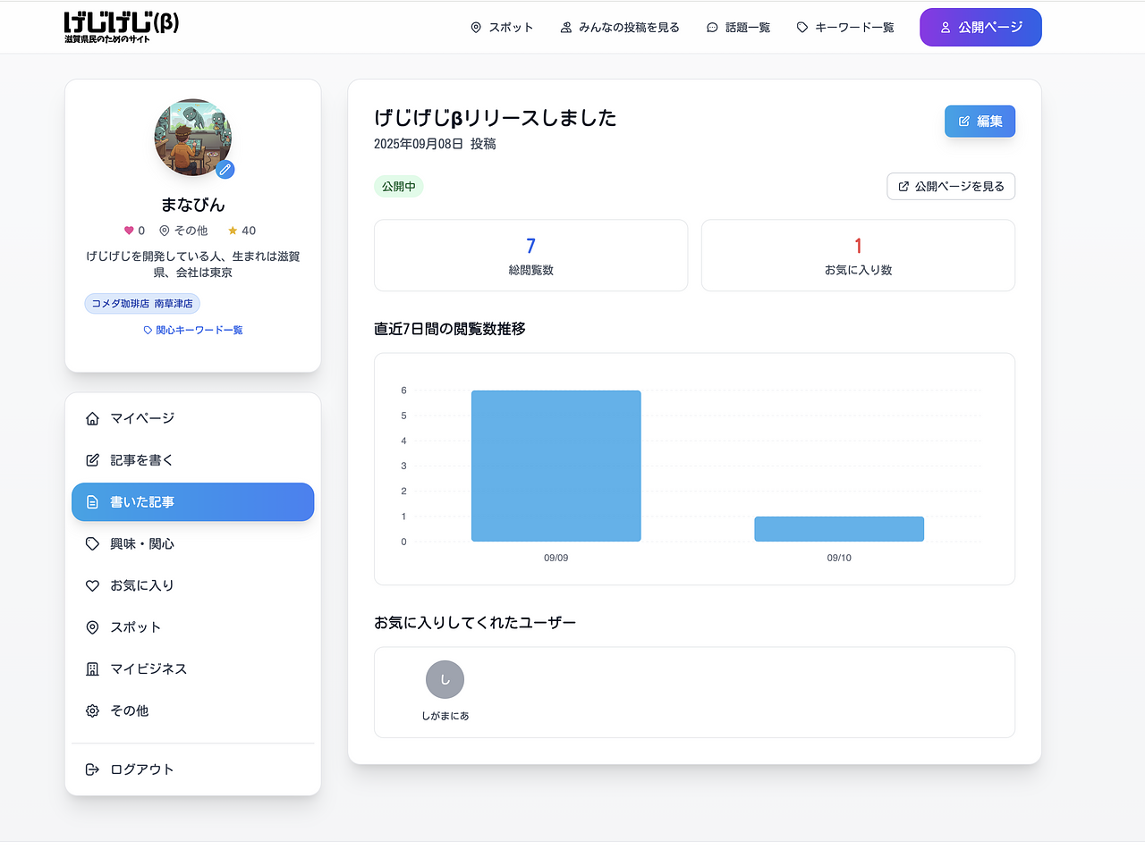 記事詳細ページとユーザー詳細ページにアクセス数が見れる機能を作りました