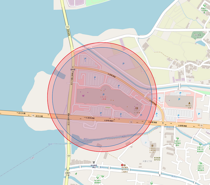 イオンモール草津に大屋根リングができたらこうなる  Leaflet | © OpenStreetMap
