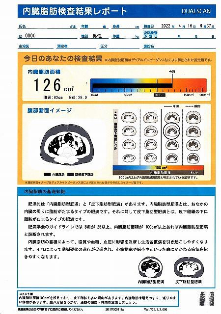内臓脂肪検査結果レポート