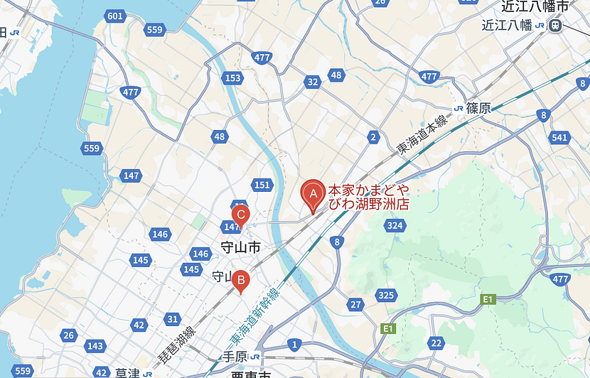 Aの野洲店は火曜日が店休日ですが、守山店Bは水曜日が店休日なので使い分けできます。