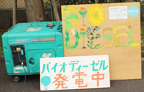 有限会社橋本燃料様から、バイオディーゼル発電機をお借りして、屋外会場に電源を提供しました。ご協力ありがとうございました。